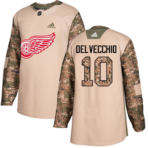 Adidas Red Wings #10 Alex Delvecchio Camo Authentic Veterans Day Stitched NHL Jersey - Click Image to Close